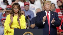 First lady Melania Trump and President Donald Trump greet supporters at a rally to formally announce his 2020 re-election bid Tuesday, June 18, 2019, in Orlando, Fla. (AP Photo/John Raoux)