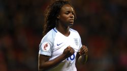 ROTHERHAM, ENGLAND - APRIL 08:  Eniola Aluko in action during the UEFA Women's European Qualifer between England and Belgium at The New York Stadium on April 8, 2016 in Rotherham, England.  (Photo by Michael Regan/Getty Images)