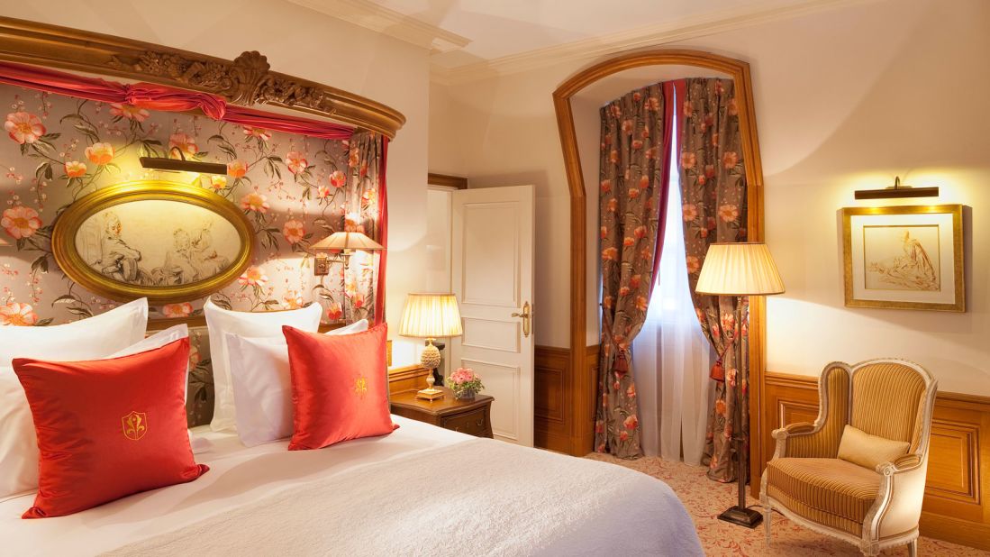 <strong>Stylish rooms:</strong> The luxurious suites are decked out with Louis XV armchairs and voluminous drapes.<br />