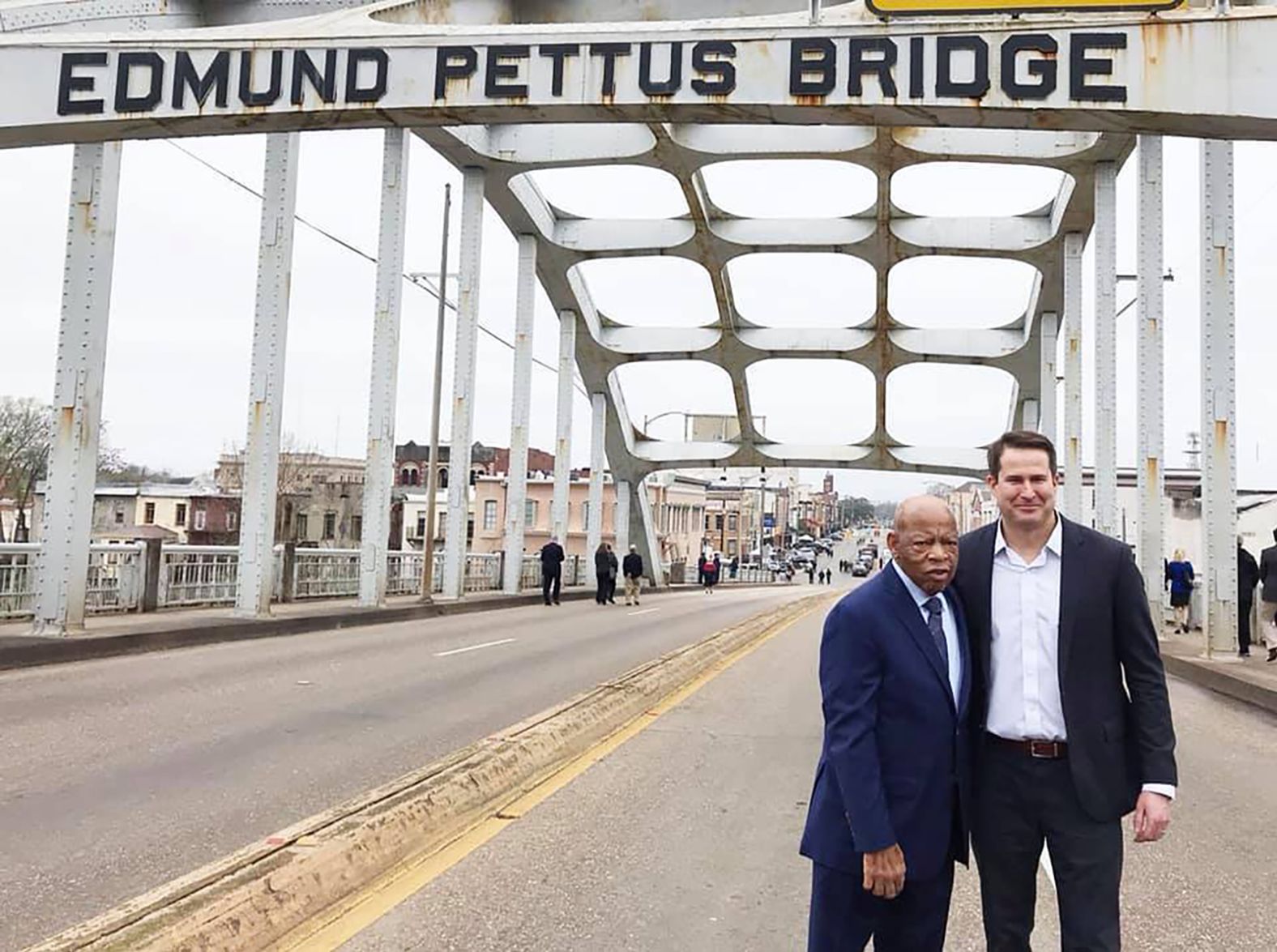 Moulton poses with US Rep. John Lewis, a civil rights icon, in Selma, Alabama, in March 2019. "After 54 years, John Lewis is still walking across Edmund Pettus Bridge in the name of freedom and equality," <a href="index.php?page=&url=https%3A%2F%2Fwww.facebook.com%2FSethMoulton%2Fphotos%2Fa.367186863420256%2F1320631628075770%2F%3Ftype%3D3%26theater" target="_blank" target="_blank">Moulton said on Facebook.</a> "Today I was proud to walk with him."