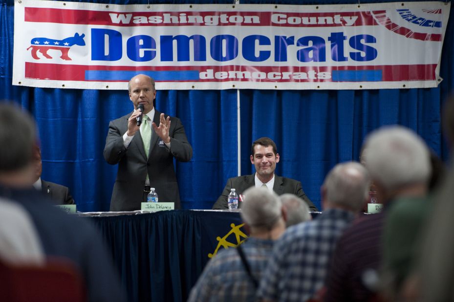 Delaney speaks at a Democratic candidates forum in March 2012. Before running for office, Delaney was once the youngest CEO of a publicly traded company. He has owned a health care company, a health care lender, and a lender to small- and mid-sized businesses.