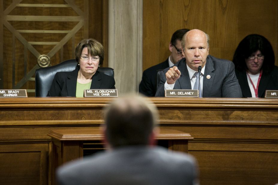 Delaney and US Sen. Amy Klobuchar question Grover Norquist, the leader of Americans for Tax Reform, during a Joint Economic Committee hearing in May 2013.