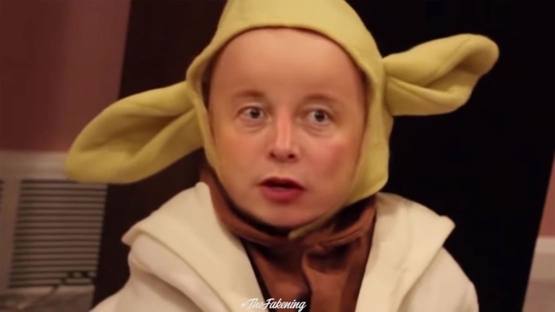 Elon Musk is depicted as a baby in one of Paul Shales' deepfake videos.