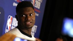 NEW YORK, NEW YORK - JUNE 19: Zion Williamson speaks to the media ahead of the 2019 NBA Draft at the Grand Hyatt New York on June 19, 2019 in New York City. NOTE TO USER: User expressly acknowledges and agrees that, by downloading and or using this photograph, User is consenting to the terms and conditions of the Getty Images License Agreement. (Photo by Mike Lawrie/Getty Images)
