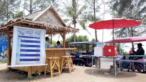 A tuk-tuk hire stand offers cheap transport to the plane spotting portion of Mai Khao Beach. 