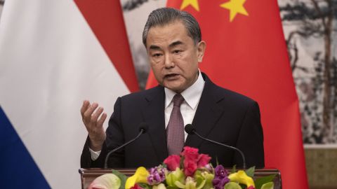China's Foreign Minister Wang Yi speaks during a press conference at Diaoyutai State Guesthouse on June 19.