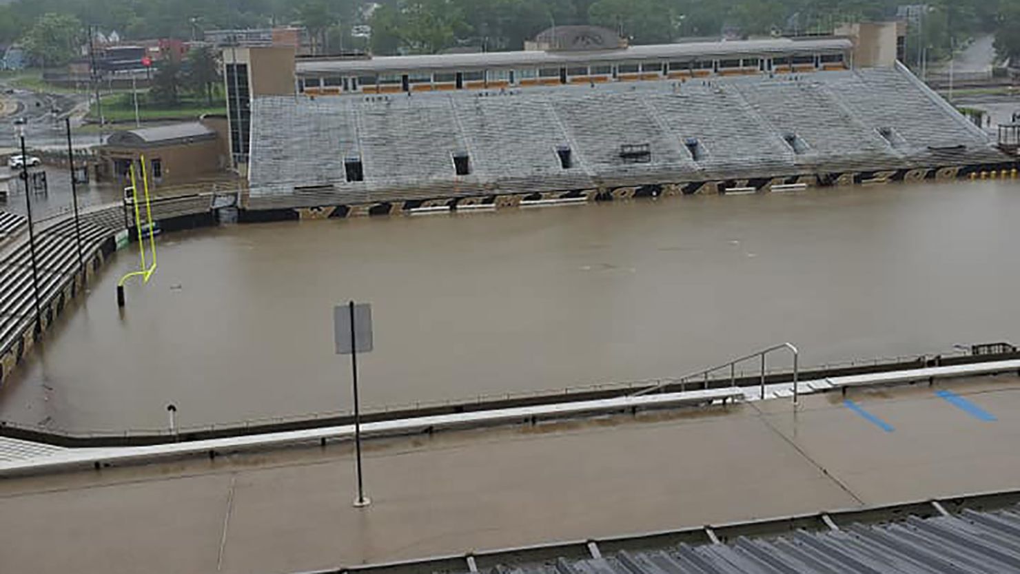 Heavy rains flooded Western Michigan University's football stadium early Thursday. 