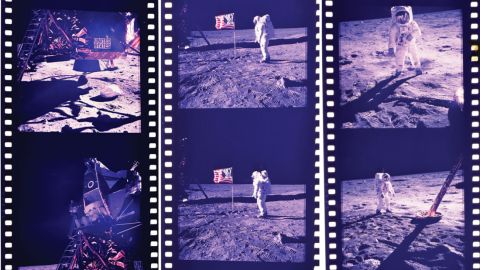 A 70 mm film roll include pictures taken by Aldrin and Armstrong.