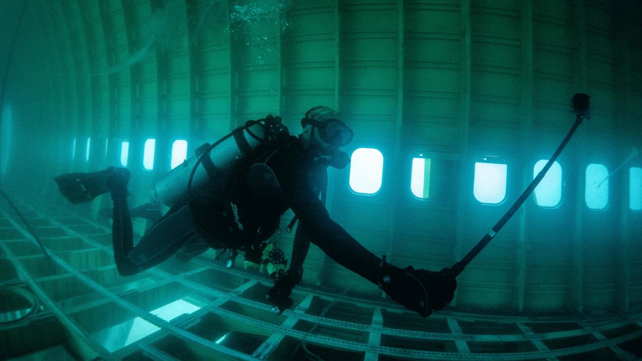 <strong>Inside the airplane:</strong> A diver recently explored the newly submerged jet -- which has been stripped of its interiors and, apparently, any toxic materials.