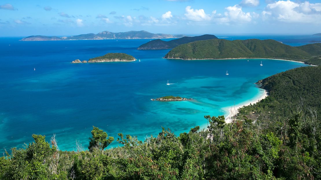 White sand beaches draw sailors and sun-worshippers to Magens Bay on Saint Thomas, part of the US Virgin Islands: