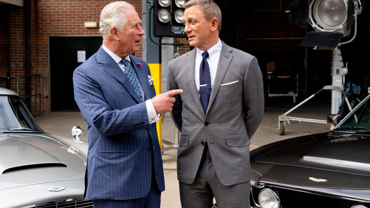 Prince Charles and Daniel Craig chat during the prince's visit to the set of the latest Bond movie on June 20, 2019.