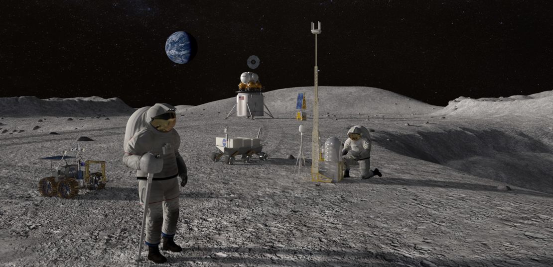 This rendering shows what NASA envisions as a sustained human presence on the moon.