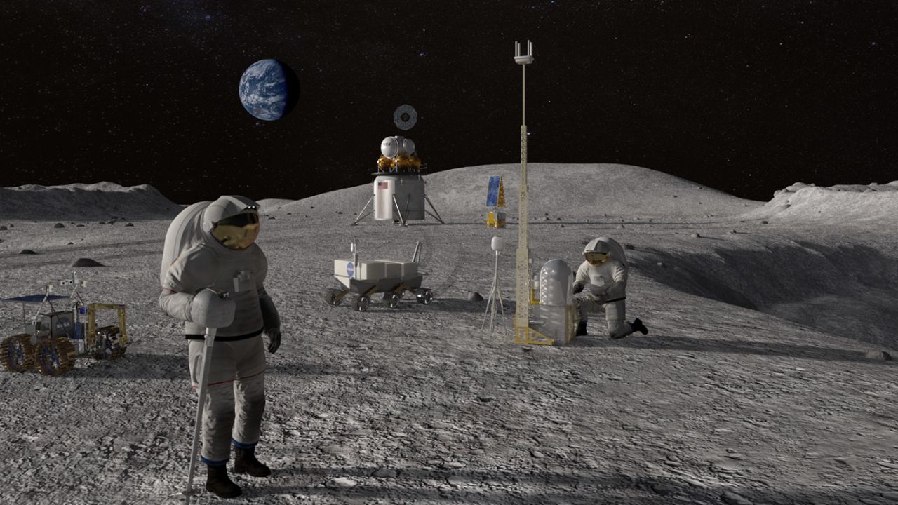 This rendering shows what NASA envisions as a sustained human presence on the moon.