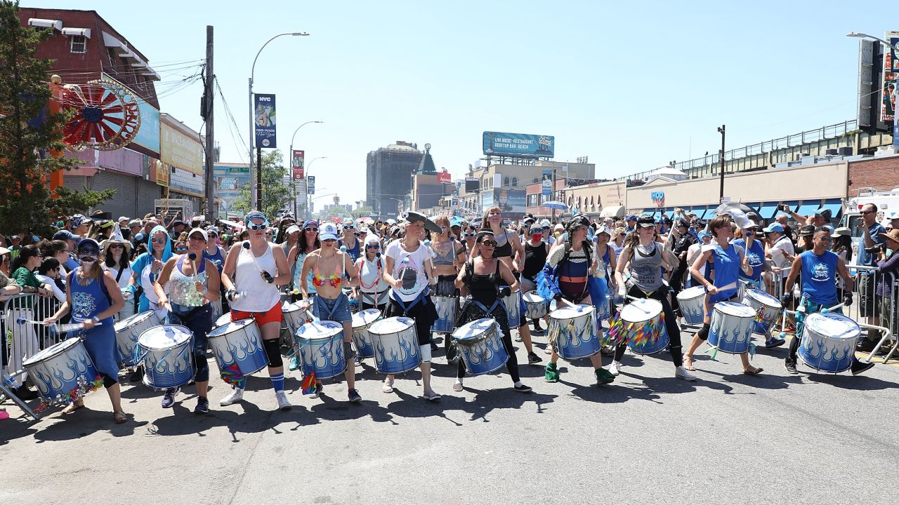 A marching band plays during the 2018 Mermaid Parade.