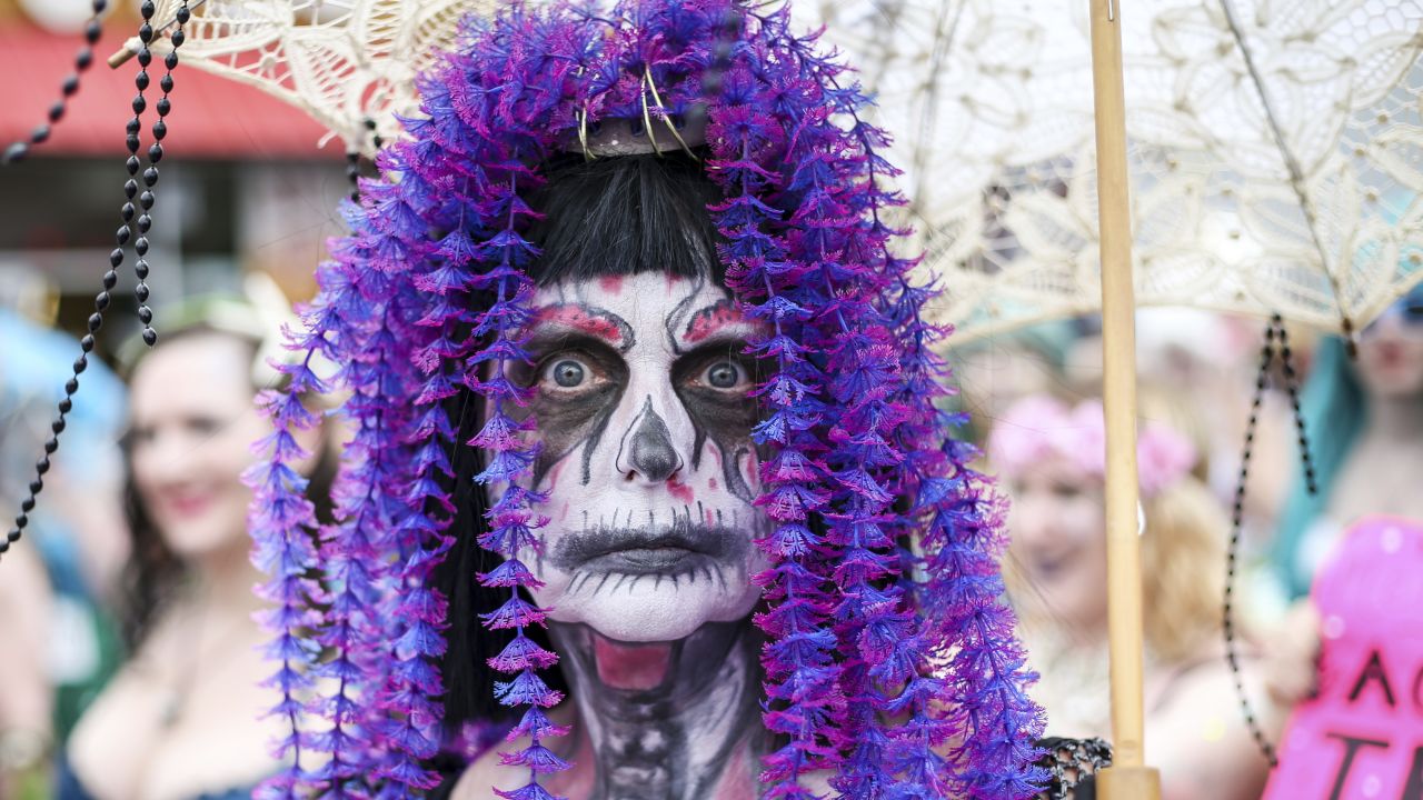 A reveler poses during the 2017 Mermaid Parade at Coney Island.