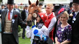 Jockey Hayley Turner poses with horse Thanks Be after winning the Sandringham Stakes during day four of Royal Ascot at Ascot Racecourse. (Photo by Mike Egerton/PA Images via Getty Images)