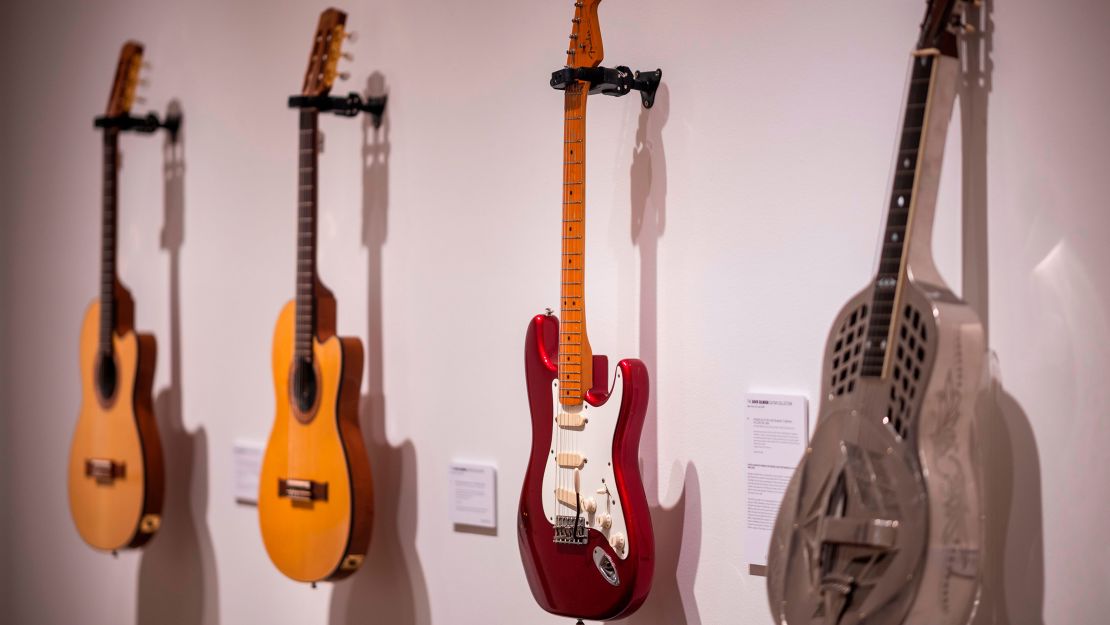 A red 1984 Fender Stratocaster belonging to Pink Floyd guitarist David Gilmour was auctioned for $615,000 at Christie's in New York City.
