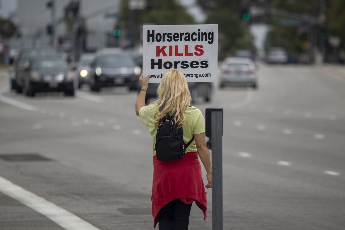 Protesters have been calling for an end to racing, and have been demonstrating outside Santa Anita.