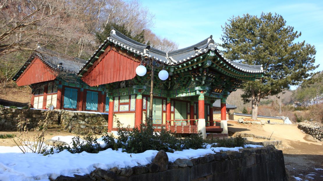 Ssangbongsa Temple sits between two mountain peaks.