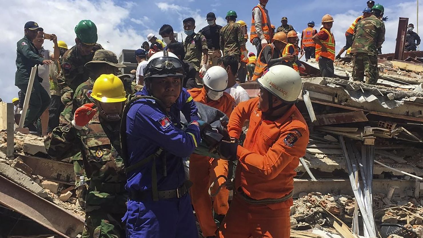 Three people died when the building collapsed in Cambodia. 