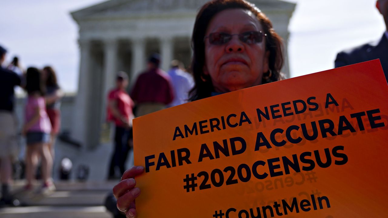 A demonstrator outside the US Supreme Court during oral arguments on April 23, 2019. 