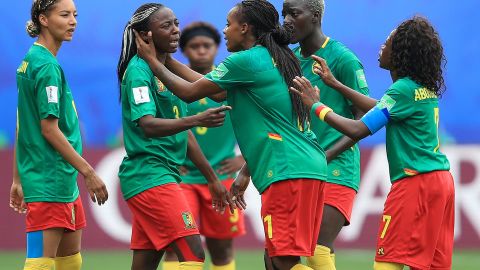 Ajara Nchout of Cameroon is distraught after her goal is ruled out for offside following a VAR check.