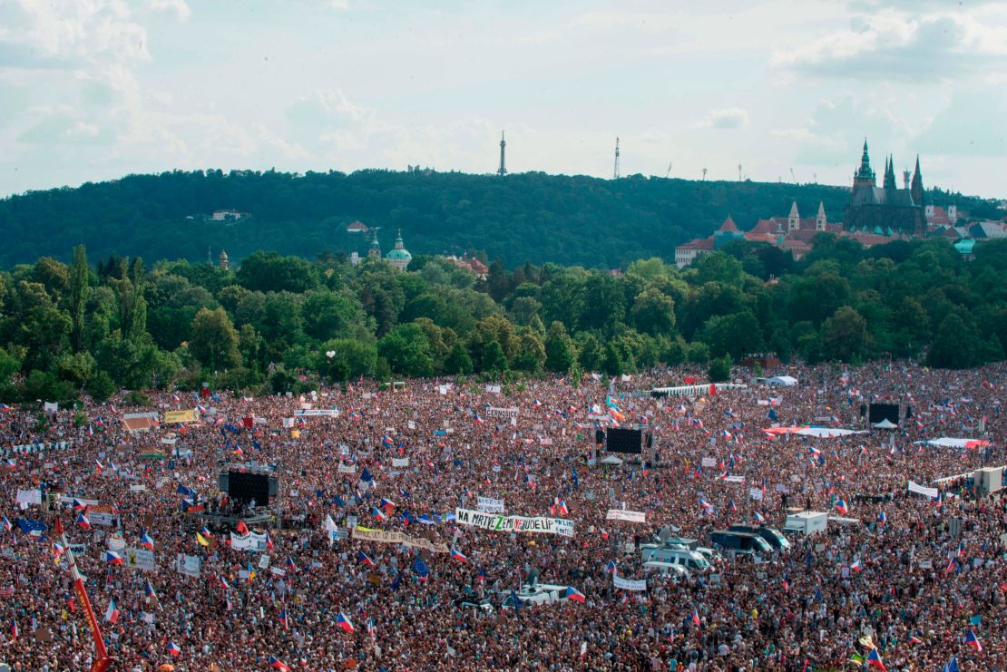 Protesters rally at Letna Plain on Sunday.