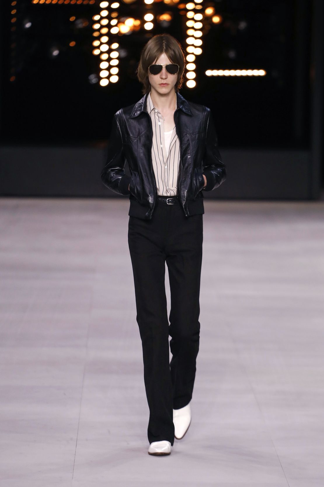 A model walks the runway at the Celine show during Paris Men's Fashion Week Spring/Summer 2020 on June 23, 2019 in Paris, France.