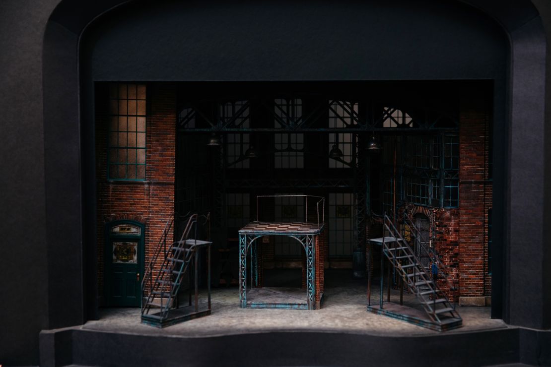 A model of the Price & Sons shoe factory set design from the Kinky Boots Broadway play.