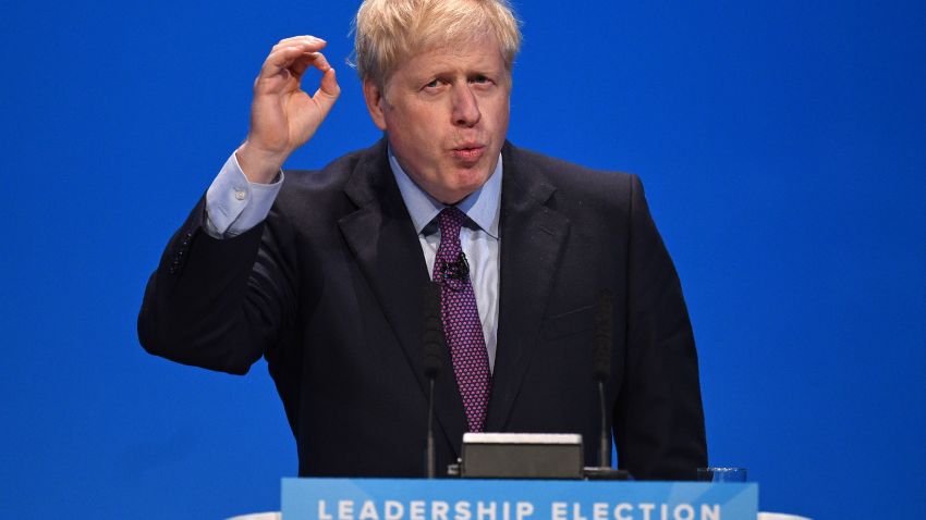 Conservative MP Boris Johnson speaks to the audience as he takes part in a Conservative Party leadership hustings event in Birmingham, central England on June 22, 2019. - Britain's leadership contest starts a month-long nationwide tour on Saturday as Boris Johnson and Jeremy Hunt reach out to grassroots Conservatives in their bid to become prime minister. (Photo b