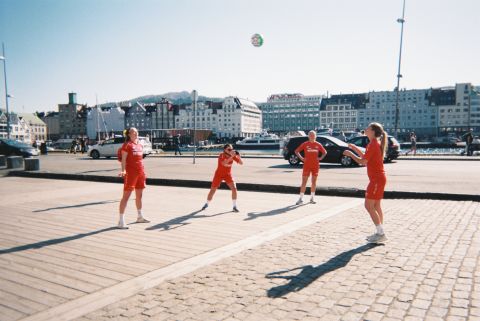 <strong>Photographer:</strong> Stine Hovland, Norway & IL Sandviken<br /><strong>Location:</strong> Bergen, Norway<br /><br />"You can see some of my teammates playing with a ball in the harbour of Bergen. We thought this symbolized Sandviken in a good way, where we expressed football in beautiful surroundings."