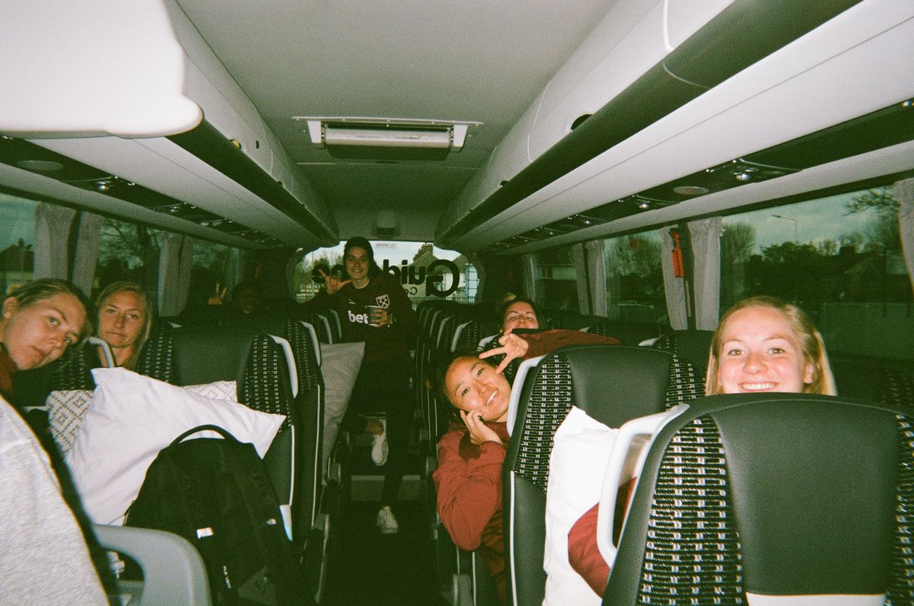 <strong>Photographer:</strong> Brianna Visalli, West Ham United Women<br /><strong>Location:</strong> London, UK<br /><br />"On the bus everyone is pictured together, and you can see everyone either smiling or goofing off. I think that it captures players in a state where they are most comfortable and from the perspective of what I see on a daily basis."