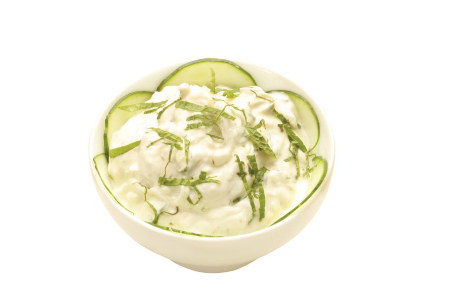 <strong>Tzatziki (Τζατζίκι): </strong>This sauce or dip is a refreshing mixture of cool yoghurt, crunchy cucumber, garlic, olive oil and mint.