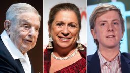 LEFT: Hungarian-born US investor and philanthropist George Soros talks to the audience after receiving the Schumpeter Award 2019 in Vienna, Austria on June 21, 2019. 

CENTER:  NEW YORK, NY - NOVEMBER 01:  Honoree Abigail Disney attends the 2018 Women's Media Awards at Capitale on November 1, 2018 in New York City. 

RIGHT: Chris Hughes, an original founder of Facebook and Executive Director of Jumo, speaks during the TechCrunch Disrupt conference in New York, on Wednesday, May 26, 2010. (Photo by Ramin Talaie/Corbis via Getty Images)