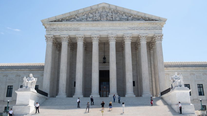 The US Supreme Court is seen in Washington, DC, June 24, 2019. - The US Supreme Court ruled in favor of the clothing brand FUCT in a free speech case on Monday, saying the name could be trademarked.The nation's highest court, in a 6-3 decision, struck down a federal prohibition on the registration of trademarks deemed to be "immoral or scandalous."The court held that such a prohibition violates the First Amendment right to free speech. (Photo by SAUL LOEB / AFP)        (Photo credit should read SAUL LOEB/AFP/Getty Images)