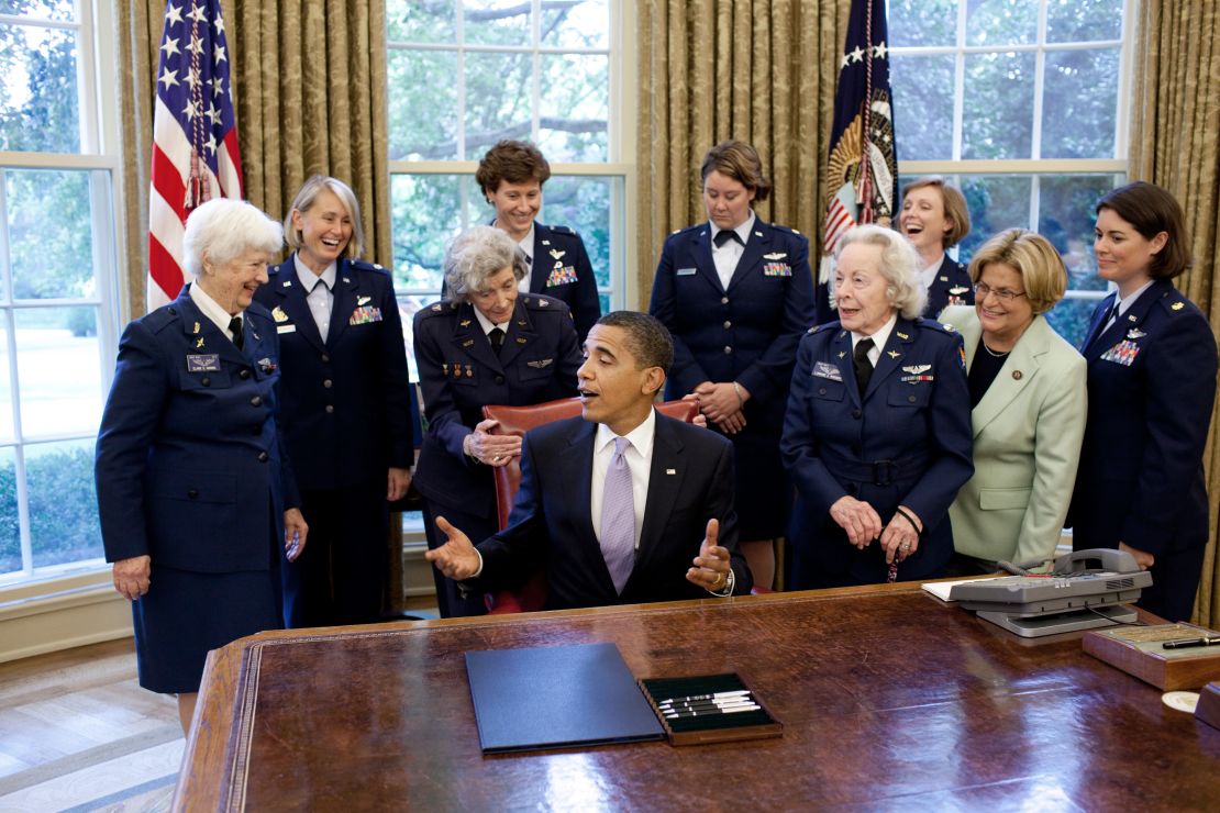 Former WASP pilots gather in the White House in 2009 to accept the Congressional Gold Medal from President Barack Obama.