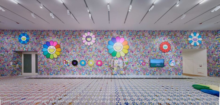 This room immerses guests in Murakami's signature flowers, which even extend to the custom carpet. 