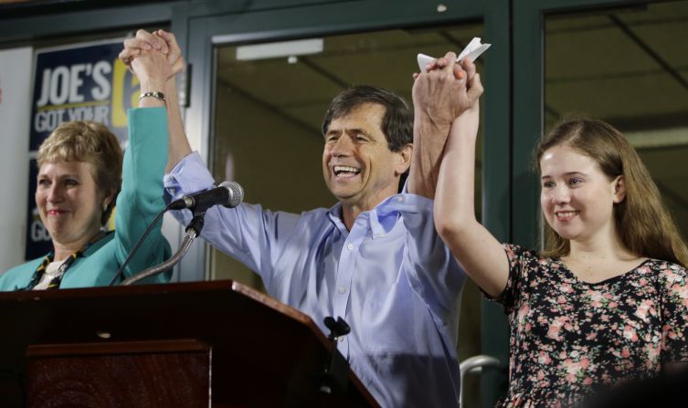 Former US Rep. Joe Sestak speaks to supporters while running for the US Senate in 2016. He is joined by his wife, Susan, and their daughter, Alex.
