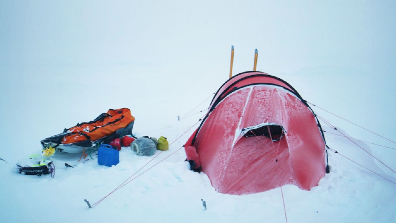 Davidsson's tent and sled set up on Antarctica during her 2016 trip to the South Pole.