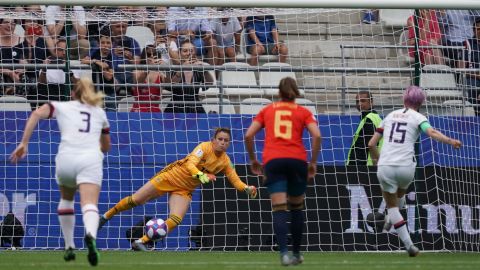 Rapinoe scores her first penalty of the match. 