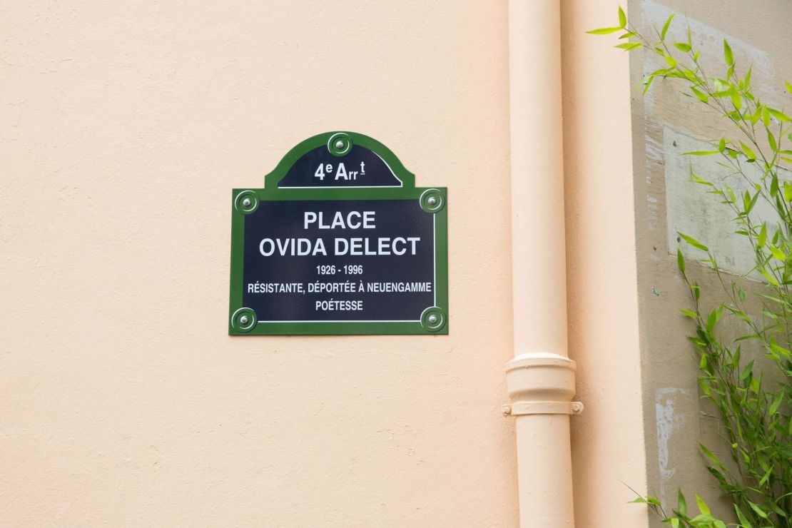 One square was named after poet Ovida Delect, a transgender woman who worked with the French Resistance.