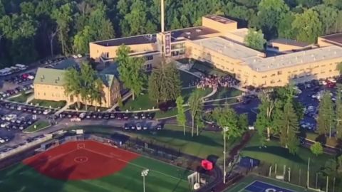 An aerial view of Cathedral High School in Indianapolis.