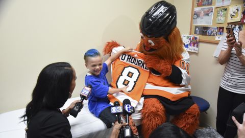 Gritty provided Caiden with his own jersey so the two could match.