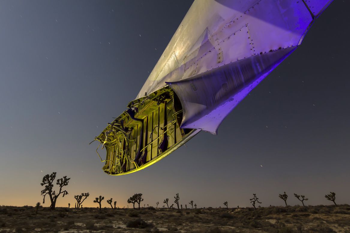 Careful cropping and colorful lighting render the graveyards' retired planes as strange but mesmerizing works of art.