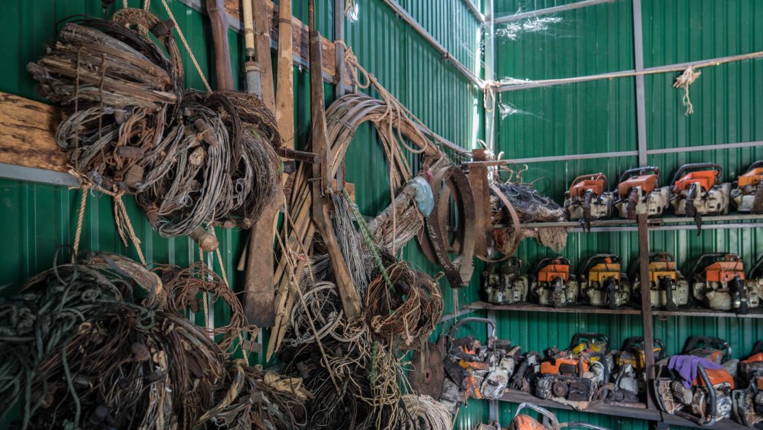 Snares, home-made guns and chainsaws confiscated by Wildlife Alliance's rangers in Cambodia's Cardamom rainforest.