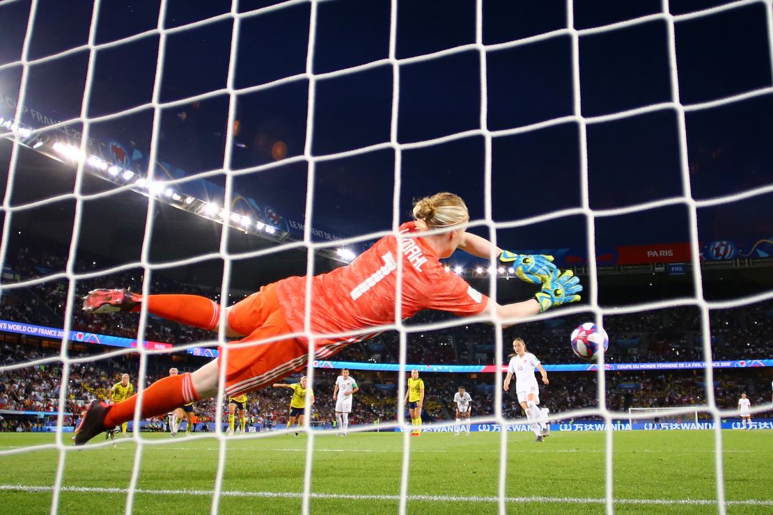 Sweden's Lindahl produced a brilliant penalty save in the last 16 against Canada. 