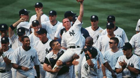 David Cone was hoisted on the shoulders of his teammates at Yankee Stadium after pitching the 16th perfect game in MLB history in 1999. Cone won four of his five World Series with the Yankees and was a fan favorite.