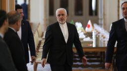 Iranian Foreign Minister Mohammad Javad Zarif arrives to meet his Japanese counterpart in Tehran on June 12, 2019.