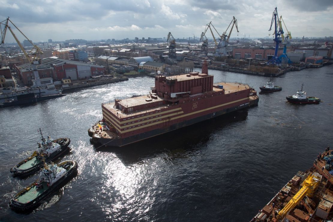 Akademik Lomonosov rests in St. Petersburg before it was brought to Murmansk to be filled with nuclear fuel.