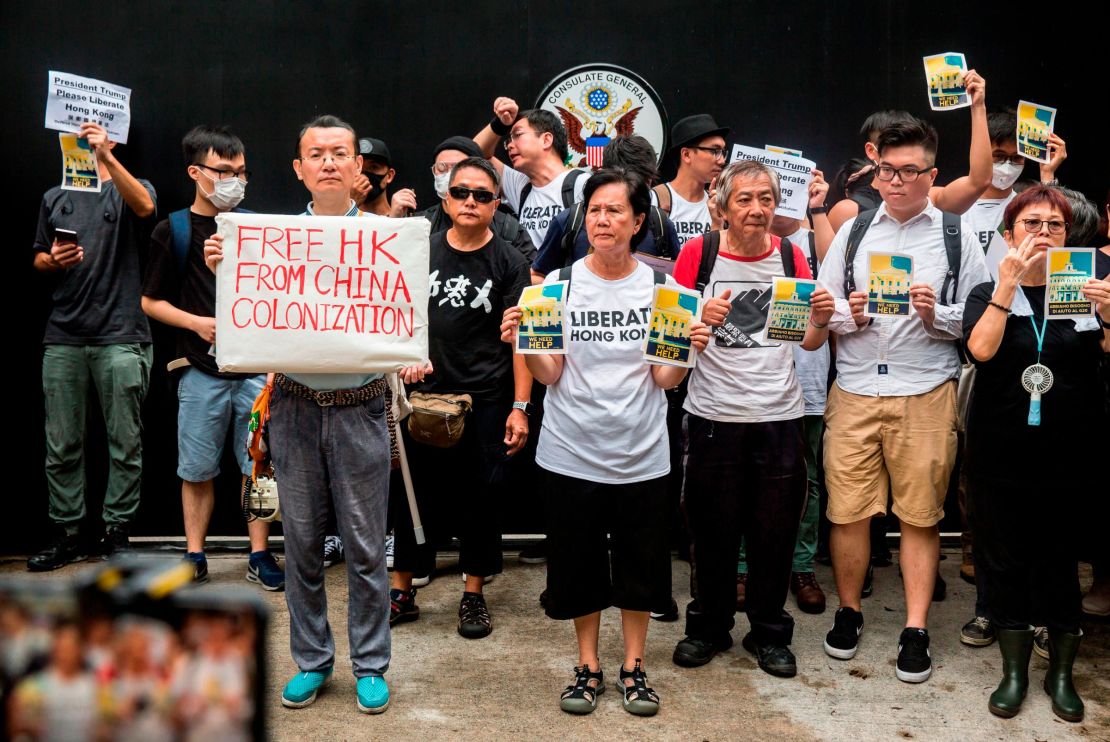 Protesters outside the US Consulate petition for support.